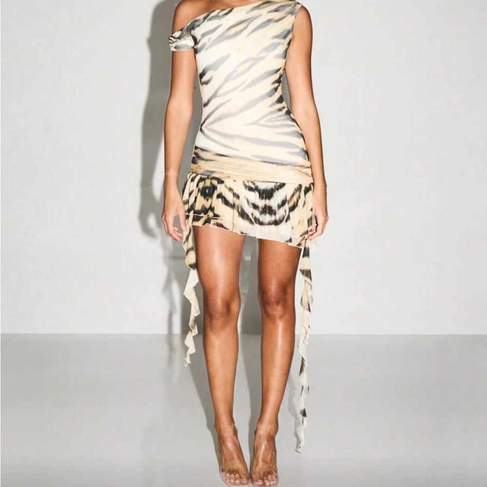 Elegant Asymmetrical Zebra Print Dress